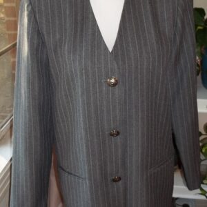 Pre-owned Alfred Dunner pin-striped gray collarless jacket